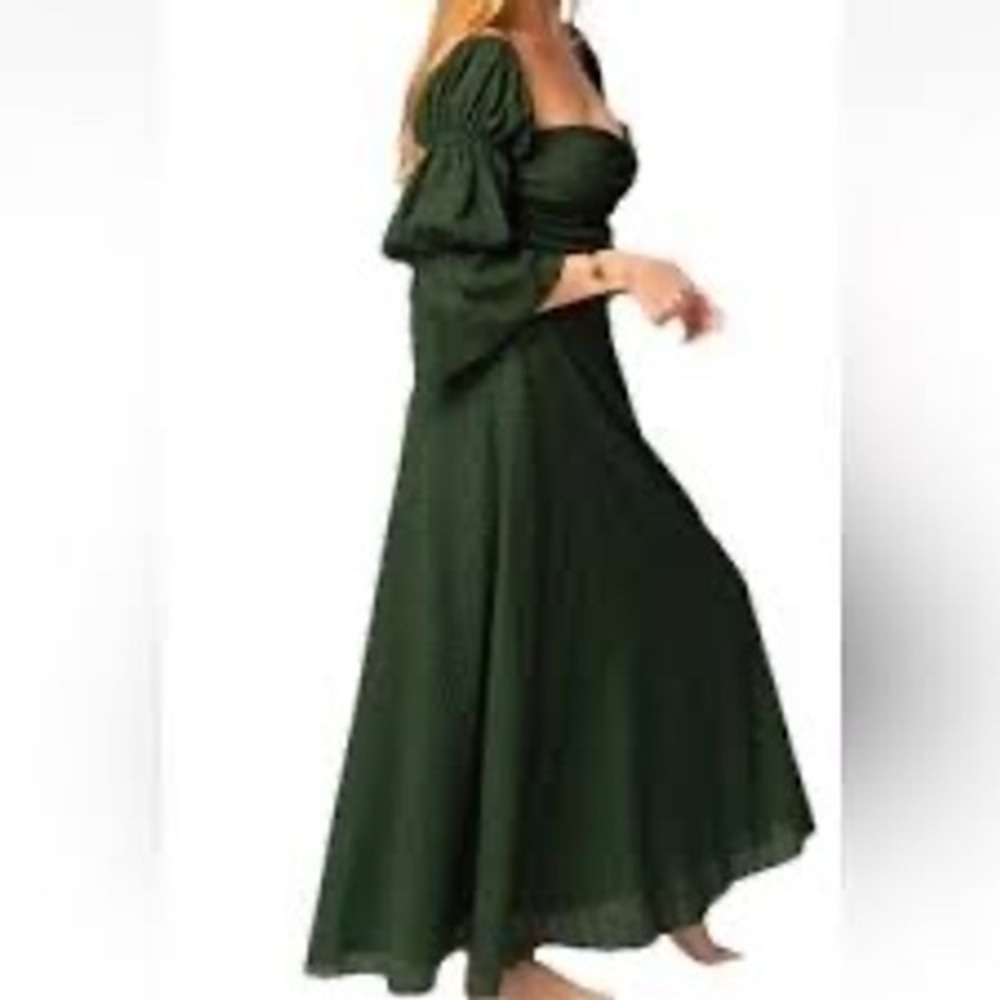 Worth Collective Maxi Dress Women Size M Green Excellent Swiss Dot Puff Sleeve